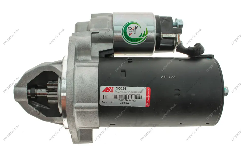Стартер MB Sprinter 96-09/Vito 96-/C-class(W202/W203) 93-07/E-class(W124-W211) 93-09 2.0-3.2 (2kw) AS AS-PL S0026 (фото 1)
