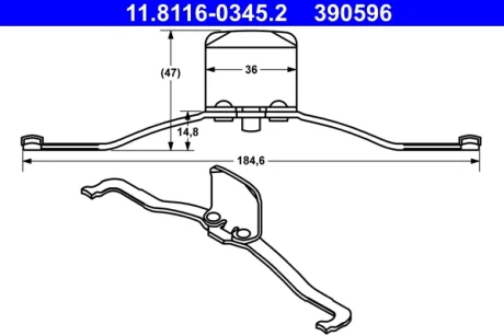 Планка супорта (переднього) прижимна Ford Connect/VW Passat/Audi (к-кт) 11.8116-0345.2 ATE 11-8116-0345-2