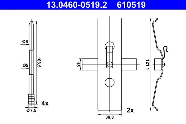 Планка супорта (переднього) прижимна (к-кт) VW Touareg 3.0-6.0 02- 13.0460-0519.2 ATE 13-0460-0519-2 (фото 1)