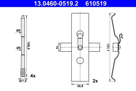 Планка супорта (переднього) прижимна (к-кт) VW Touareg 3.0-6.0 02- 13.0460-0519.2 ATE 13-0460-0519-2