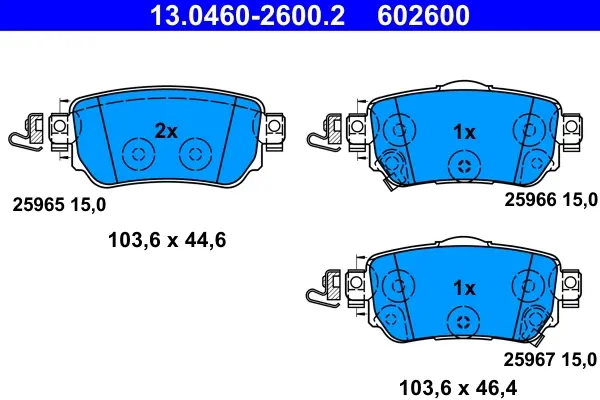 Колодки гальмівні (задні) Nissan Leaf 17-/Qashqai/X-trail 13-/Renault Kadjar 15-/Koleos 16- (TRW) 13.0460-2600.2 ATE 13-0460-2600-2 (фото 1)