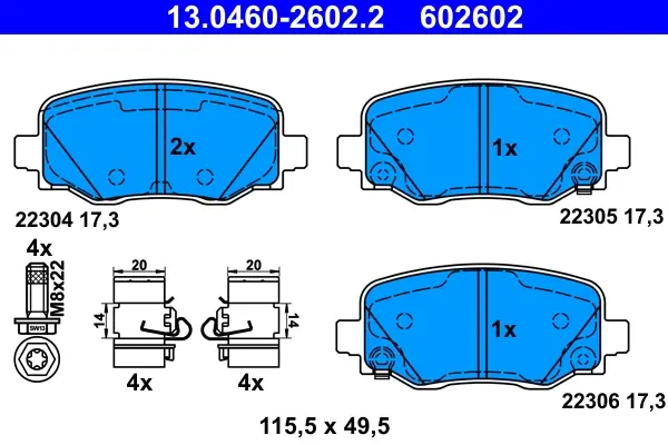 Колодки гальмівні (задні) Fiat 500X/Jeep Renegade 14- 13.0460-2602.2 ATE 13-0460-2602-2 (фото 1)