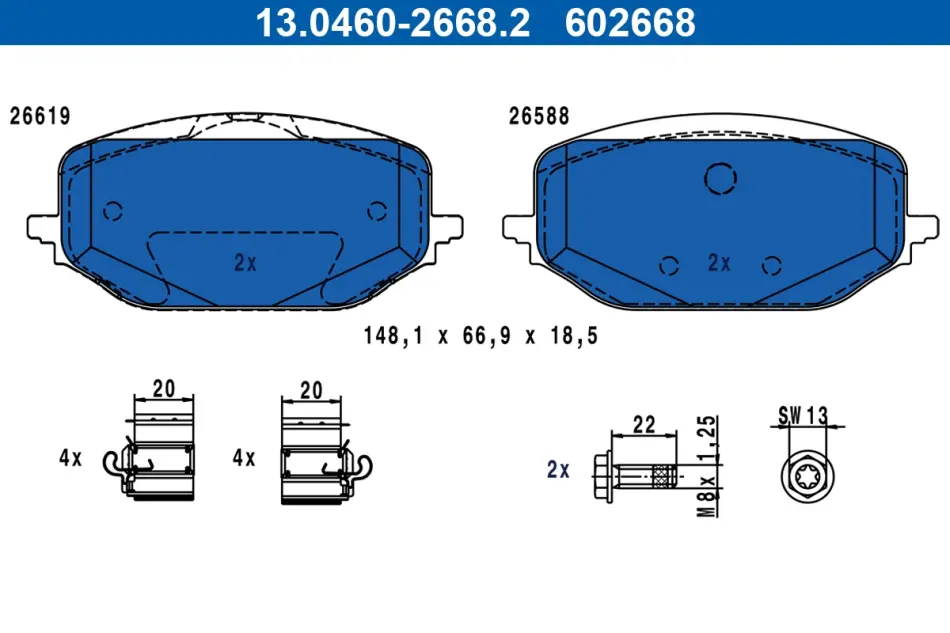 Колодки гальмівні (передні) Citroen Berlingo/C5/Peugeot Partner/308/508 18- 13.0460-2668.2 ATE 13-0460-2668-2 (фото 1)