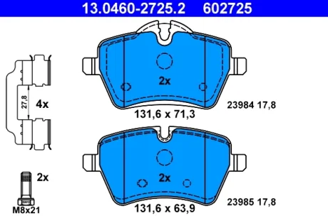 Колодки гальмівні (передні) Mini (R50/R53/R52/R56/R57/R58/R59) 01-16 (Lucas) 13.0460-2725.2 ATE 13-0460-2725-2