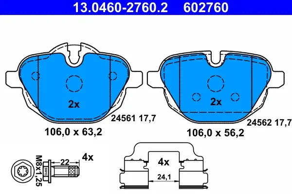 Колодки гальмівні (задні) BMW 5 (F10-F11/G30-31)/X3 (F25/G01)/ X5 (G05) 10- (Lucas/TRW) 13.0460-2760.2 ATE 13-0460-2760-2 (фото 1)
