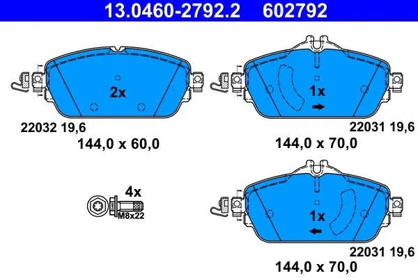 Колодки гальмівні (передні) MB C-class (W205/S205/C205) 13-/E-class (W213/S213/C238) 16- (Lucas/TRW) 13.0460-2792.2 ATE 13-0460-2792-2 (фото 1)