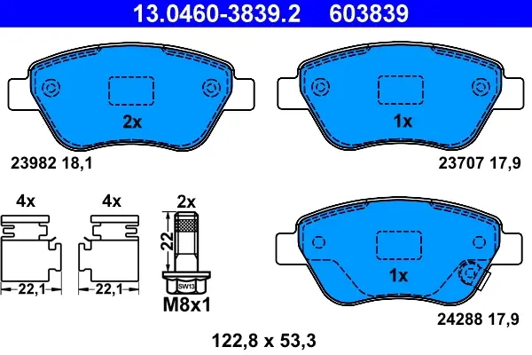 Колодки гальмівні (передні) Opel Corsa D 06-14/Adam 12-19 13.0460-3839.2 ATE 13-0460-3839-2 (фото 1)