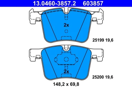 Колодки гальмівні (передні) BMW 1 (F20)/2 (F22)/3 (F30)/4 (F32)/ X3 (F25) 11- (Bosch) 13.0460-3857.2 ATE 13-0460-3857-2