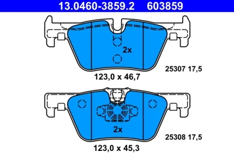 Колодки гальмівні (задні) BMW 1 (F20/F21)/ 2 (F22/F23)/ 3 (F30/F31/F34)/4 (F32/F36) 11- (Bosch) 13.0460-3859.2 ATE 13-0460-3859-2