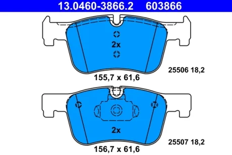 Колодки гальмівні (передні) BMW 1 (F20)/3 (F30)/4 (F32) 10- (Bosch) 13.0460-3866.2 ATE 13-0460-3866-2