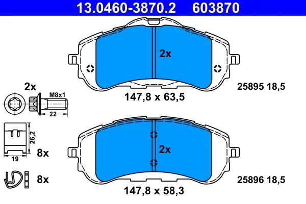 Колодки гальмівні (передні) Citroen Berlingo 18-/Peugeot 308 13-/Partner 18- 13.0460-3870.2 ATE 13-0460-3870-2 (фото 1)