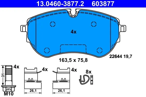Колодки гальмівні (передні) VW Amarok 3.0 TDI 16- 13.0460-3877.2 ATE 13-0460-3877-2 (фото 1)