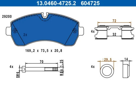 Колодки гальмівні (передні) MB Sprinter (W906/W907/W910) 210-519CDI/VW Crafter 30-35/30-50 06- (спарка) (BREMBO) 13.0460-4725.2 ATE 13-0460-4725-2