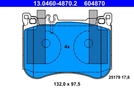 Колодки гальмівні (передні) MB E-class (W213/C238)/ S-class (W222/C217) 13- 13.0460-4870.2 ATE 13-0460-4870-2