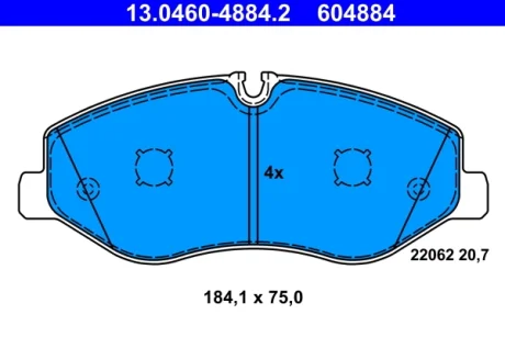 Колодки гальмівні (передні) MB Vito (W447) 14- 13.0460-4884.2 ATE 13-0460-4884-2