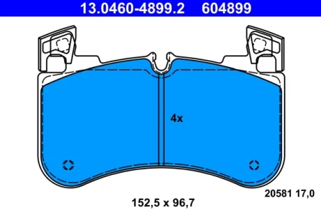 Колодки гальмівні (передні) Land Rover Defender 19-/Discovery 16-/Range Rover 12- 4x4 (Brembo) 13.0460-4899.2 ATE 13-0460-4899-2