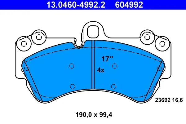 Колодки гальмівні (передні) Porsche Cayenne 02-10/VW Touareg 02-18/MB G-class (W463) 18- 13.0460-4992.2 ATE 13-0460-4992-2 (фото 1)