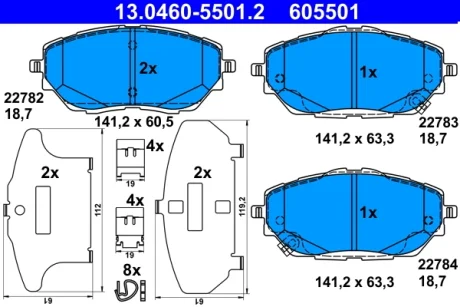 Колодки гальмівні (передні) Toyota C-HR/Corolla 16- 13.0460-5501.2 ATE 13-0460-5501-2