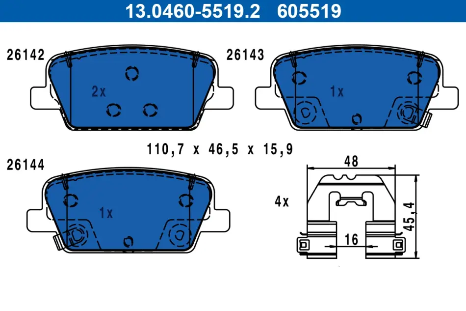 Колодки гальмівні (задні) Hyundai Santa Fe 18- 13.0460-5519.2 ATE 13-0460-5519-2 (фото 1)