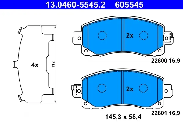 Колодки гальмівні (передні) Subaru Impreza 16-/Forester 18-/XV 17- (Tokico) 13.0460-5545.2 ATE 13-0460-5545-2 (фото 1)