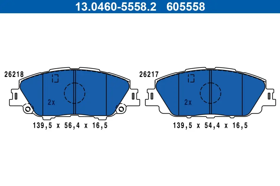 Колодки гальмівні (передні) Toyota Corolla 18-/Prius 15-/Yaris 20- (Advics) 13.0460-5558.2 ATE 13-0460-5558-2 (фото 1)