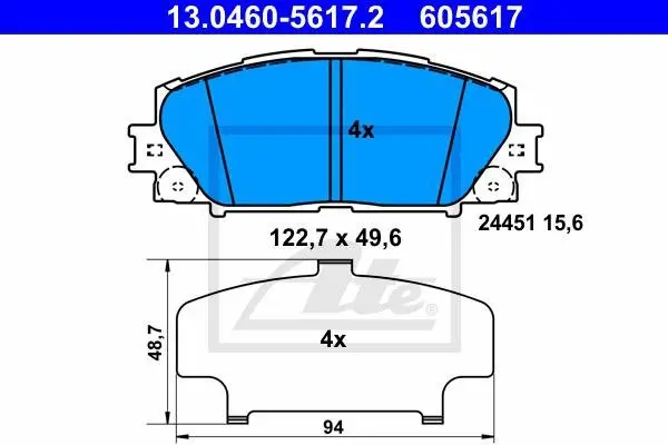 Колодки гальмівні (передні) Toyota Prius 08- 13.0460-5617.2 ATE 13-0460-5617-2 (фото 1)