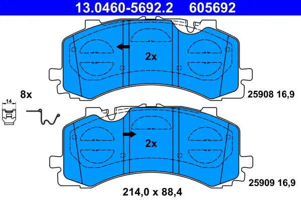 Колодки гальмівні (передні) Audi A6/A7/A8/Q7/Q8/VW Touareg 16- 13.0460-5692.2 ATE 13-0460-5692-2 (фото 1)