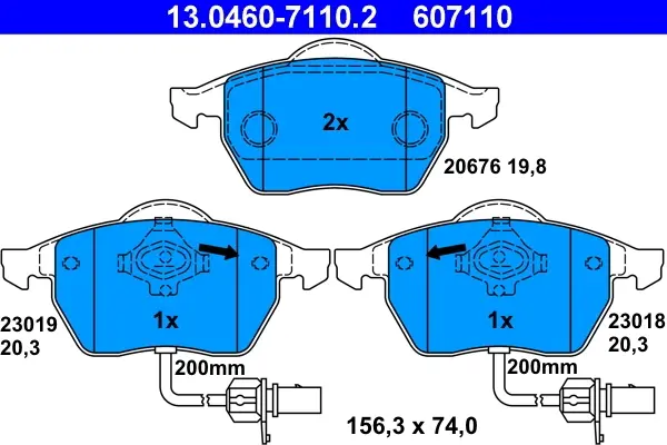 Колодки гальмівні (передні) Audi A4/A6/Skoda Superb/VW Passat 1.9TDI/2.5TDI 96- (з датчиками) (Ate) 13.0460-7110.2 ATE 13-0460-7110-2 (фото 1)