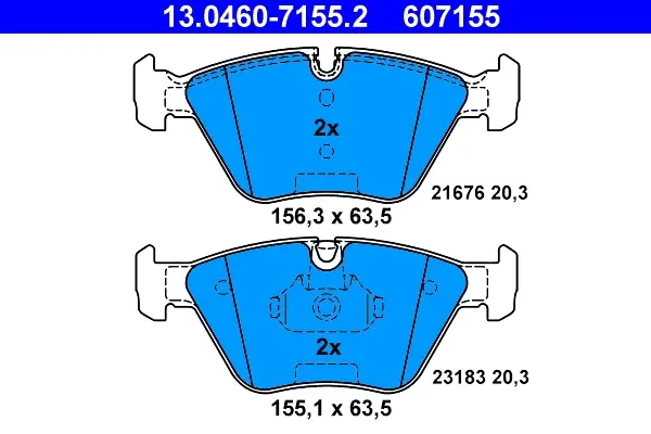 Колодки гальмівні (передні) BMW 3 (E46) 99-07/X3 (E83) 03-11/Z4 (E85/E86) 06-08 (Ate) 13.0460-7155.2 ATE 13-0460-7155-2 (фото 1)