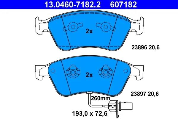 Колодки гальмівні (передні) VW Phaeton/ Audi A6/A8 04-16 (Ate) (+датчики) 13.0460-7182.2 ATE 13-0460-7182-2 (фото 1)
