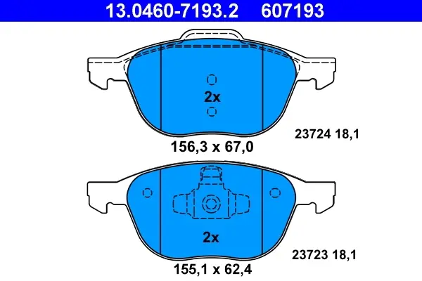 Колодки гальмівні (передні) Ford Focus/Mazda 3/5 03- 13.0460-7193.2 ATE 13-0460-7193-2 (фото 1)
