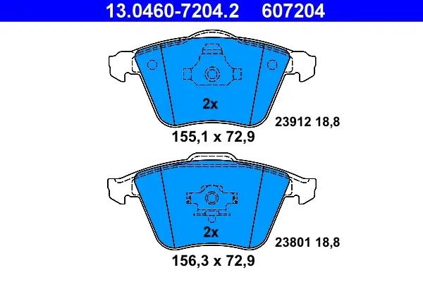 Колодки гальмівні (передні) Ford Focus/Mazda 3/Volvo C30/C70/S40/V50/Opel Vectra C 05-14/V40 12- 13.0460-7204.2 ATE 13-0460-7204-2 (фото 1)