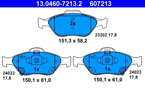 Колодки гальмівні (передні) Toyota Yaris 1.0-1.4 05- 13.0460-7213.2 ATE 13-0460-7213-2 (фото 1)