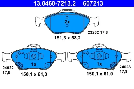 Колодки гальмівні (передні) Toyota Yaris 1.0-1.4 05- 13.0460-7213.2 ATE 13-0460-7213-2