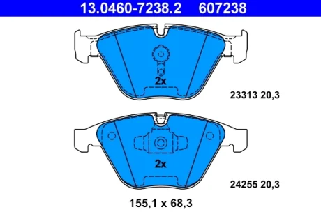 Колодки гальмівні (передні) BMW 3 (E90/E91) 04-13/X1 (E84) 09-15 (Ate) 13.0460-7238.2 ATE 13-0460-7238-2