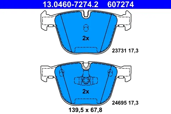 Колодки гальмівні (задні) BMW 5 (F07)/7 (F01-F04) 08-15 N54/N55/N57/N63/N74 13.0460-7274.2 ATE 13-0460-7274-2 (фото 1)