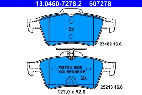 Колодки гальмівні (задні) Citroen C5/Ford C-Max 07-/Focus/Connect 04-13/Renault Laguna 07-15 13.0460-7278.2 ATE 13-0460-7278-2