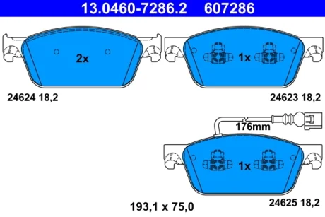 Колодки гальмівні (передні) VW T5 03-/T6 15- (з датчиком) 13.0460-7286.2 ATE 13-0460-7286-2