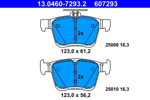 Колодки гальмівні (задні) Audi A3 12-/VW Golf 12-/Touran 15-/Skoda Karoq 17- (Ate) 13.0460-7293.2 ATE 13-0460-7293-2 (фото 1)