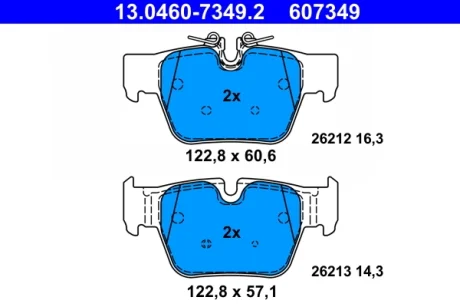 Колодки гальмівні (задні) BMW 1 (F40)/2 (F44) 19-/X2 (F39) 18- B48 A20 13.0460-7349.2 ATE 13-0460-7349-2