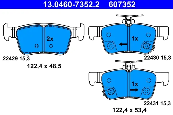 Колодки гальмівні (задні) Honda Civic X 1.0-2.0 16- 13.0460-7352.2 ATE 13-0460-7352-2 (фото 1)