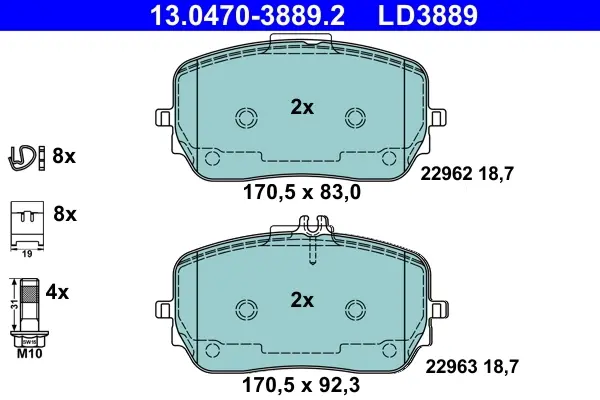 Колодки гальмівні (передні) MB GLE (V167/X167) 18- 13.0470-3889.2 ATE 13-0470-3889-2 (фото 1)