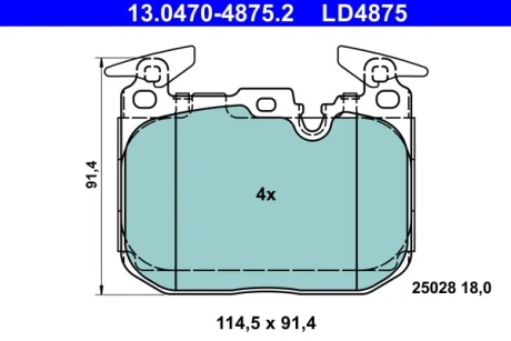 Колодки гальмівні (передні) BMW 3 (F30/F31/F34)/ 4 (F32/F36) 11- (Brembo) Ceramic 13.0470-4875.2 ATE 13-0470-4875-2