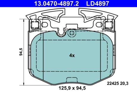 Колодки гальмівні (передні) BMW 3 (G20) 18-/5 (G30/F90)/7 (G11/G12) 15- (Brembo) Ceramic 13.0470-4897.2 ATE 13-0470-4897-2