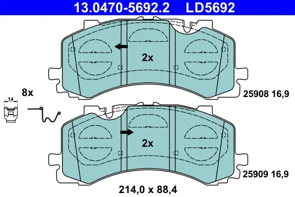 Колодки гальмівні (передні) Audi A6/A7/A8/Q7/Q8/VW Touareg 17- (Akebono) 13.0470-5692.2 ATE 13-0470-5692-2 (фото 1)