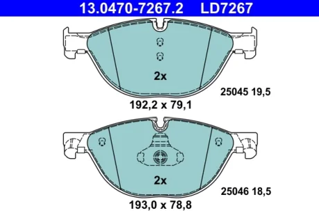 Колодки гальмівні (передні) BMW 5 (F07/F10/F11) 09-17/6 (F06/F13) 11-18/7 (F01/F02/F03/F04) 08-15 (Ate) Ceramic 13.0470-7267.2 ATE 13-0470-7267-2