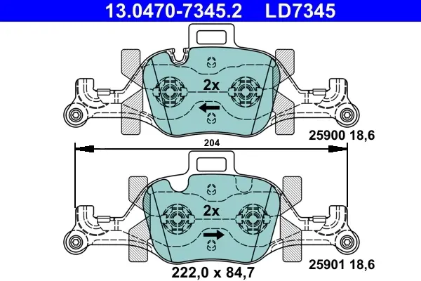Колодки гальмівні (передні) BMW 3 (G20/G80) 18-/X5 (G05/F95) 18-/7 (G11/G12) 15- (Ate) Ceramic 13.0470-7345.2 ATE 13-0470-7345-2 (фото 1)
