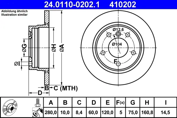 Диск гальмівний (задній) BMW 3 (E36) 90-99/3 (E46) 98-06 (280x10) 24.0110-0202.1 ATE 24-0110-0202-1 (фото 1)