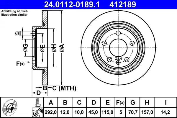 Диск гальмівний (задній) Chevrolet Cruze/Opel Astra J 09- (292x12) 24.0112-0189.1 ATE 24-0112-0189-1 (фото 1)