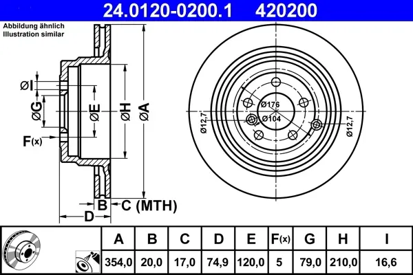 Диск гальмівний (задній) Land Rover Range Rover 02-12 (354x20) 24.0120-0200.1 ATE 24-0120-0200-1 (фото 1)